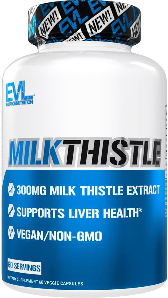 Evlution EVL Silymarin Milk Thistle Capsules - Suplemento para Optimal Liver Cleanse Detox " Reparación - Herbal Liver Support Suplemento con Pure Milk Thistle Extract - 60 Non-GMO Veggie Capsules