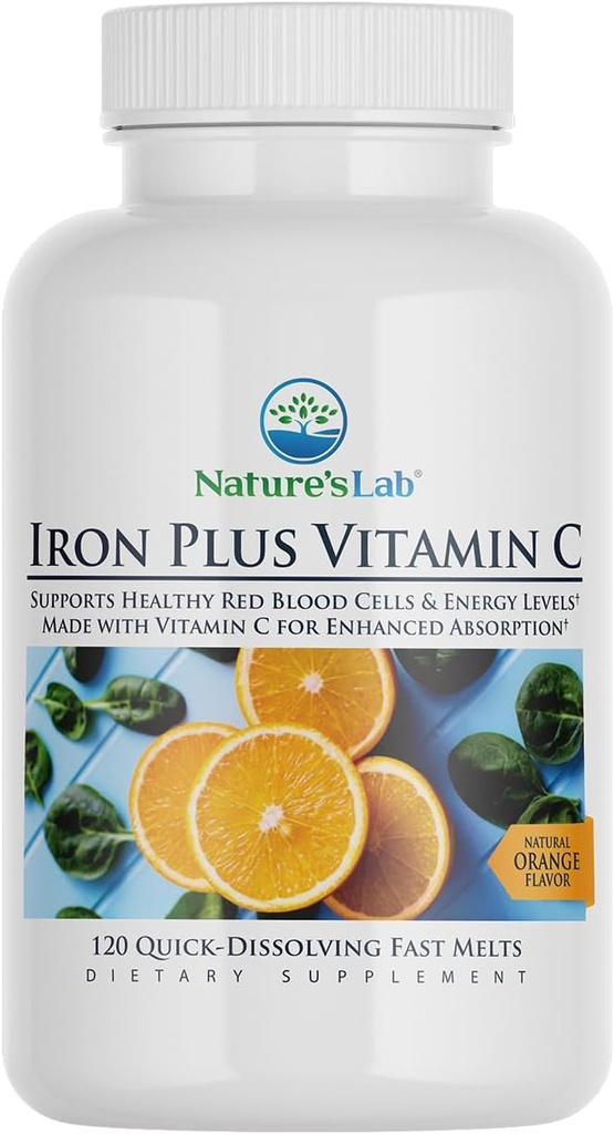 Lab Iron Plus Vitamina C Fast Melt Tablet - Gentle on The Stomach Carbonyl Iron, High Absorption for Healthy Red Blood Cells* - 120 Tablets