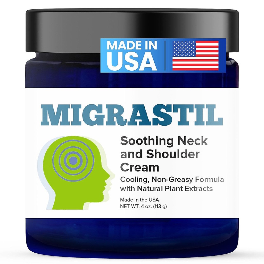 Basic Vigor Migrastil Neck & Shoulder Cream. Cooling Comfort for Migraines, Tech Neck & Tension. (4 oz.) Made in The USA.