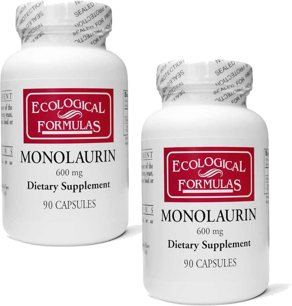 Fórmulas ecológicas 600 mg Monolaurin - Dos botellas selladas individualmente 180 conteo