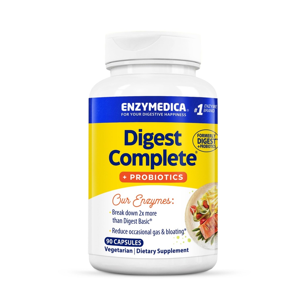 Enzymedica, Digest Complete + Probiotics, Full-Range, Enzymes diarios con 800 millones de CFU Culturas activas por cápsula, 90 cápsulas