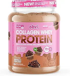 Obvi Collagen Whey Protein Powder ← Post Workout Shake, soporta el crecimiento muscular, el cabello saludable, la piel, uñas, articulaciones, Gut ← Multi-Collagen Infused Meal Replacement ¦ Chocolate Bday Cupcakes, 20 Servings
