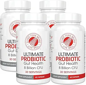 Silver Fern Brand Ultimate Probiótico 4-Pack – Probióticos para Hombres de Mujeres – 8 millones de dólares CFU suplemento de salud de recubrimiento – ADN Verificado, Probiótico, Establo-Stable, Alta Supervivencia – 240 cápsulas