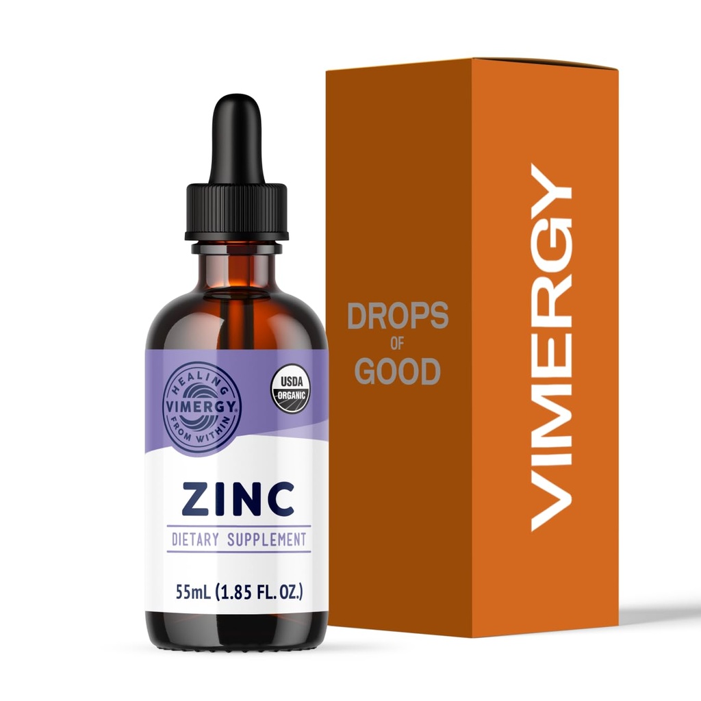 Vimergy Organic Zinc Supplements for Women &amp; Men (7.5mg Liquid Zinc Por Serving) Fast-Absorbing Immune Support, Promotes Healthy Bones & Skin, USDA Certified Organic, Vegan, Up to 27 Servings (55 mL)