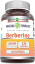 Amazing Formulas Berberine 1000mg Por Serving 250 Capsules Suplemento Silencio No GMO TENIDO Gluten Free TEN Made in USA- Proudly Made in The USA with Guaranteed Purity & Potency