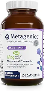 Metagenics Magnesium L-Threonate - Magtein Magnesium for Brain Health, Memory, Learning " Cognitive Support - Clinically Studied Bioavailable Form - Non-GMO, Gluten-Free, Vegan - 120 cápsulas