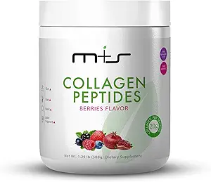 M+S Collagen Peptides Polvo con vitamina C y ácido hialurónico, mejora la elasticidad, el cabello, la piel, las uñas y la articulación – libre de azúcar, 1,29 Lb (Berries Flavor)