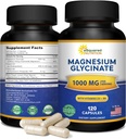Magnesio Glycinate 1000mg con vitamina D3 &amp; B6-500mg por cápsula - Complejo de Suplemento de Mag Elemental Puro para el sueño, el músculo, la salud ósea - Reemplazar Gummies, Tabletas & Polvo - 120 cápsulas