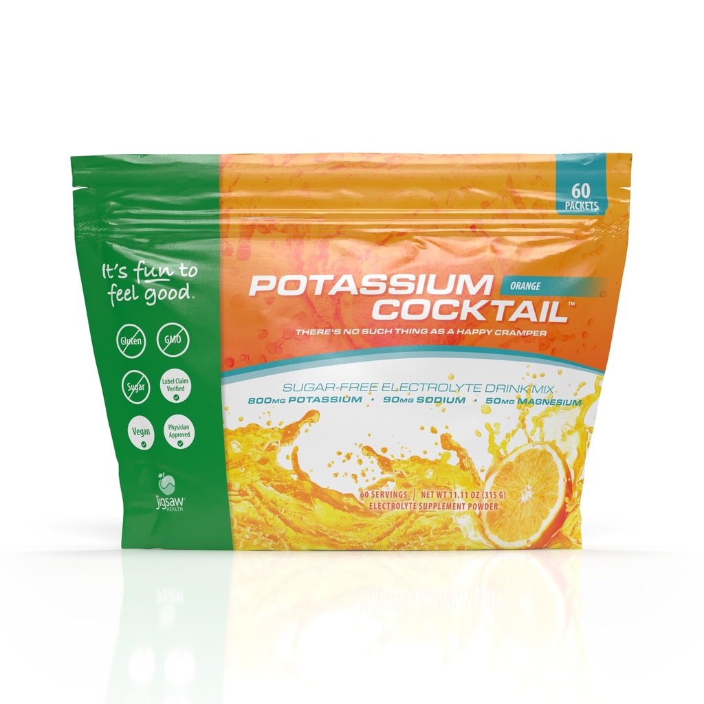 Jigsaw Health Potassium Cocktail ← Exly Pickleball Cocktail ← Orange Flavor tención 60 Servings (Packets)