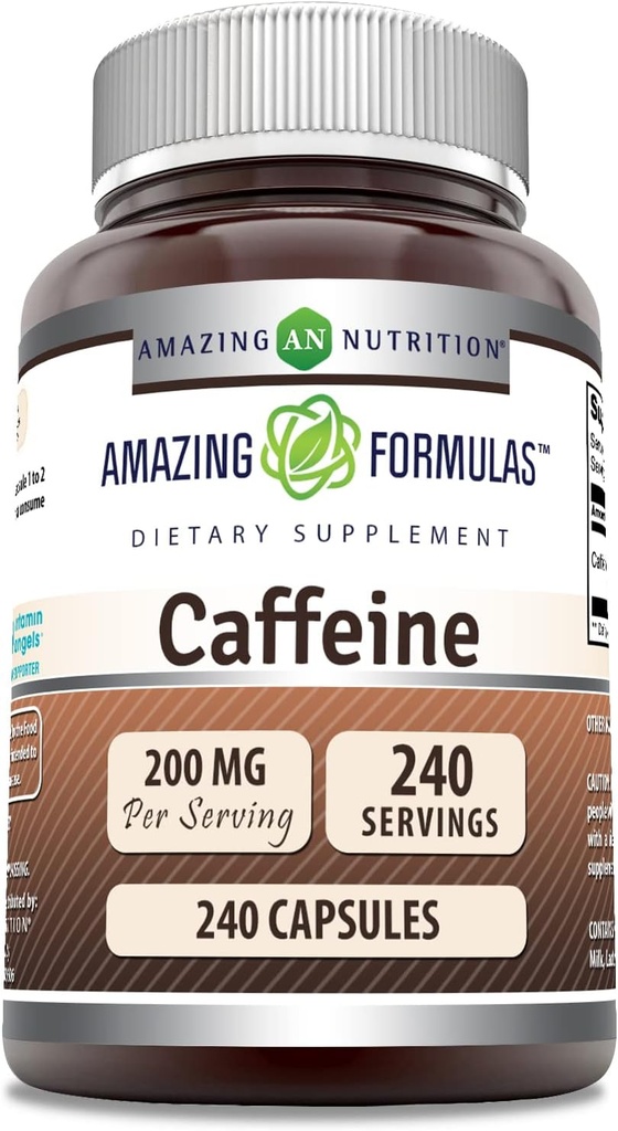 Fórmulas increíbles Caffeine 200 Mg per Serving Silencio Capsules ← No-GMO Silencio libre de gluten Made in USA (1 Pack, 240 Count)