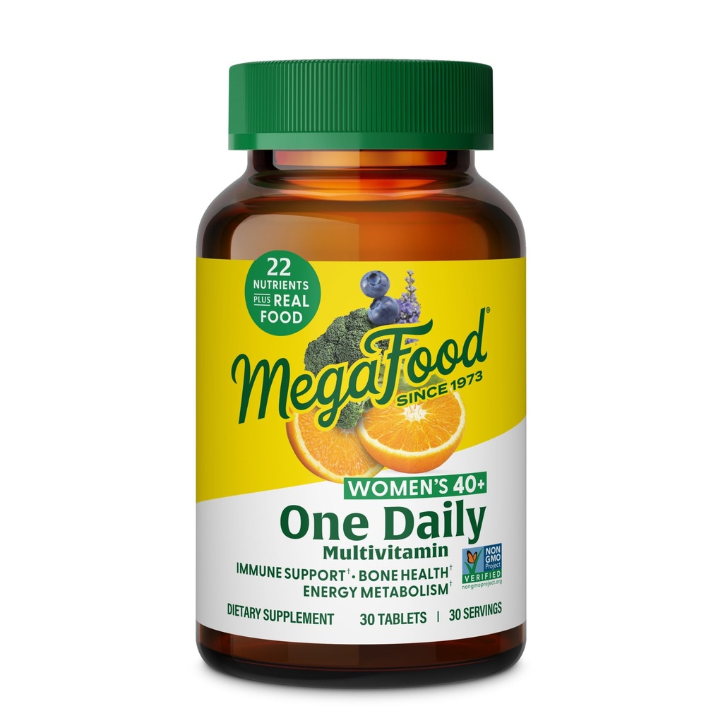 MegaFood Women's 40+ One Daily Multivitamin for Women - with Vitamin B12, B6, C, D, Zinc & Iron – Plus Real Food - Immune Health - Non-GMO - Vegetarian - 30 Tabs