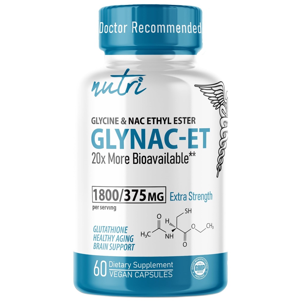 Fusiones de la naturaleza NAC Ethyl Ester + Glycine - Extra Strength 375mg - NACET 1800mg - 20x Más Bioavailable Than GlyNAC - N-acetylcysteine - Anti Aging Suplemento, Boost Glutathione (60 cápsula)