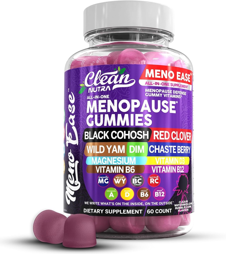 Suplemento de la menopausia para las mujeres Gummies con Cohosh Negro, Wild Yam, DIM, Magnesium, Red Clover Chasteberry for Hormone Balance Relief Night Sweats Mood Plus Bergamot, Vitamina D3, Vitamina B6 B12