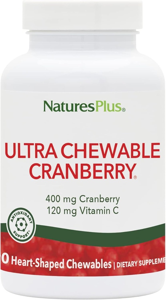 NaturesPlus Ultra Chewable Cranberry - 90 Love Berries Tablets - Promueve la salud de la tradición urinaria - No GMO, Gluten Gratis - 45 Servings