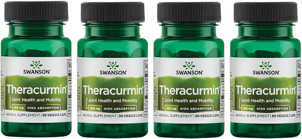 Swanson Theracurmin - Suplemento Herbal Apoyo a la Movilidad Conjunta de Salud - Formulado para la alta absorción - (30 cápsulas, 100 mg cada uno) (4 paquete)