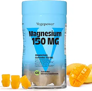 Gummies de citrato de magnesio vegano, 150 mg de gomas de magnesio para adultos " niños " , suplemento de magnesio calma de alta absorción para el sueño, relajación muscular, salud nerviosa y ósea, sin gluten, no transgénico, 60 quimios