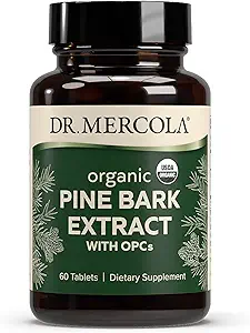 Dr. Mercola Orgánica Pine Bark Extract, 30 Servings (60 Tablets), Con OPCs, Suplemento Dietario, Apoyo Antioxidante, No GMO, Certified USDA Organic