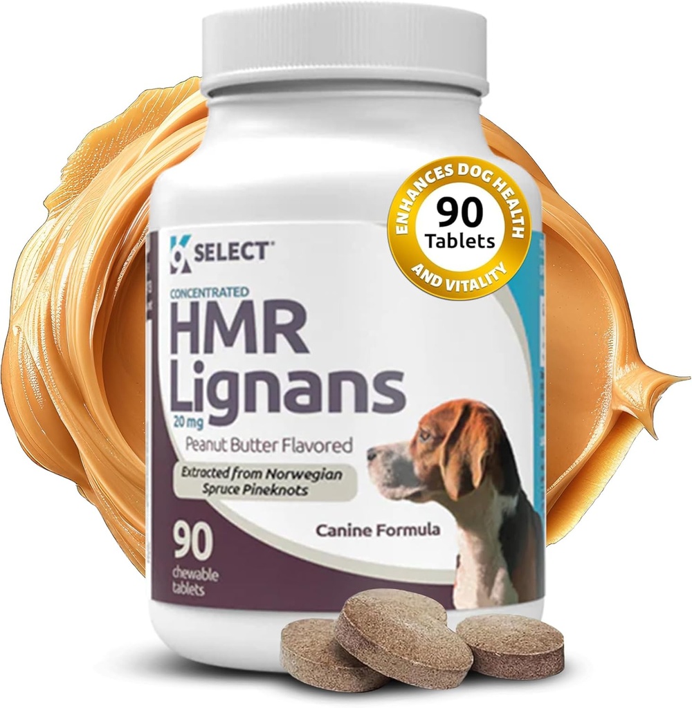 K9 Select HMR Lignans for Dogs - Enhancer for General Wellness, Immune Support for Dogs - Noruega Spruce Extract Holistic Dog Health - Digestion, " Coat Care - Peanut Butter, 20mg, 90 Tablets