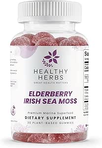 Healthy Herbs Organic Sea Moss Gummies - Concentrated 2100mg Irish Sea Moss + Elderberry Essentials Blend - Advanced Once-Daily Formulation Made with Apple-Extracted Gummy (30 Count)