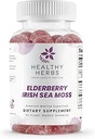 Healthy Herbs Organic Sea Moss Gummies - Concentrated 2100mg Irish Sea Moss + Elderberry Essentials Blend - Advanced Once-Daily Formulation Made with Apple-Extracted Gummy (30 Count)