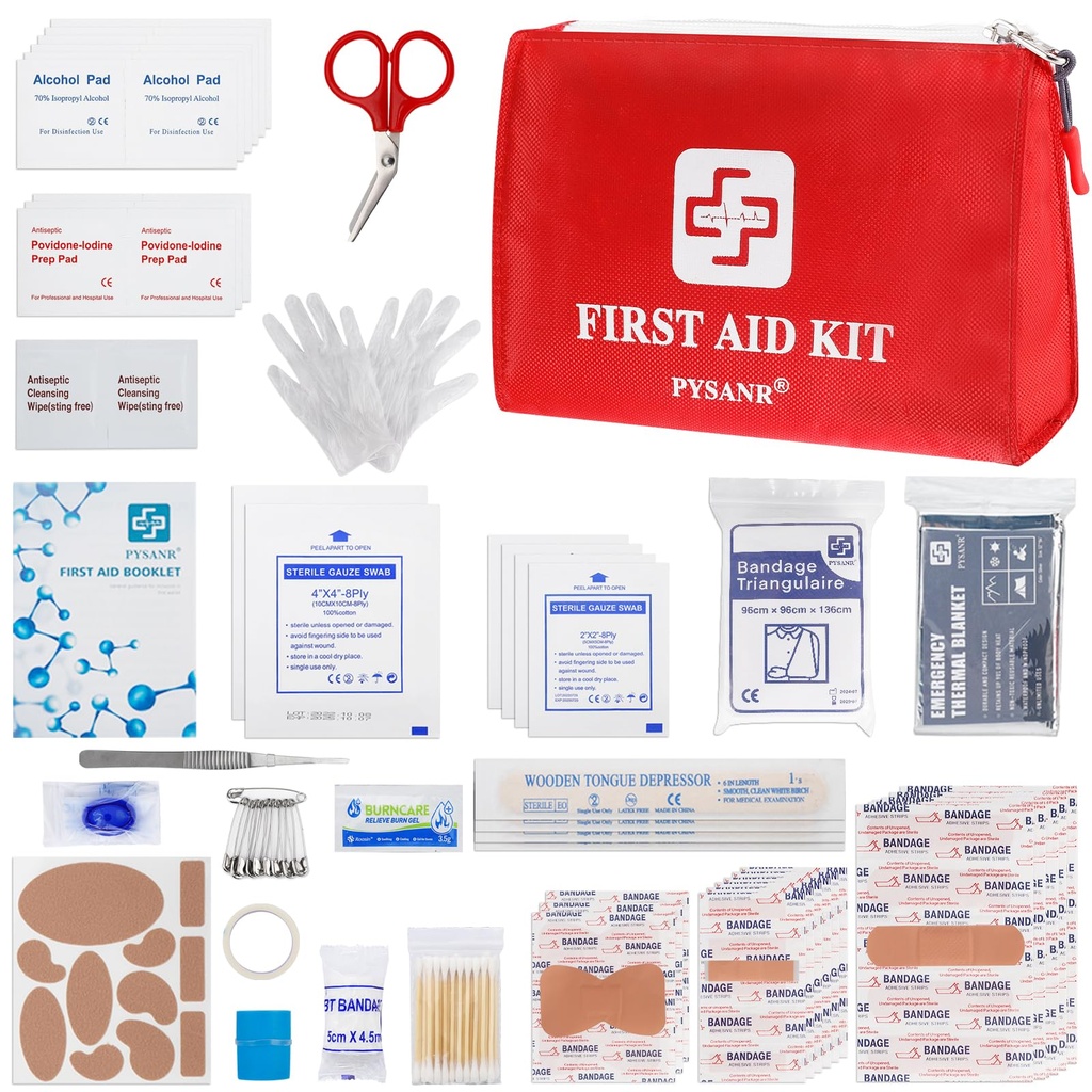 Small First Aid Kit, 150 Piece with Foil Blanket & Scissors, Mini First Aid Bag for Emergency, Home, Camping, Travel, Sports, Office, Outdoor, Car, School