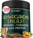 5in1 Ashwagandha Extra Strength with Shilajit for Stamina, Energy & Relax Support - Plus Ginseng, Turmeric Root & Black Pepper - 120 Count