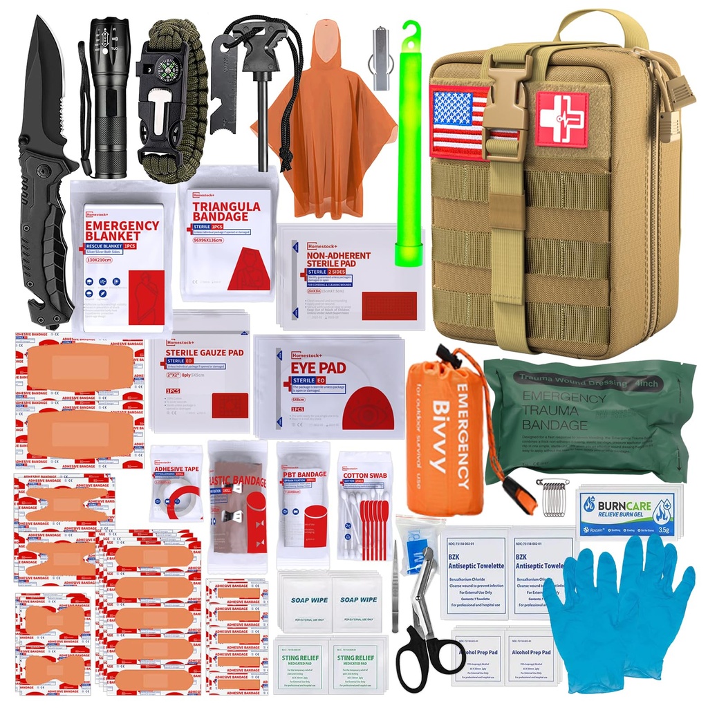[Upgrade] Survival First Aid Kit Outdoor Molle System with Tactical Gear Set Trauma Kit for Camper Travel Hunting Hiking and Adventures