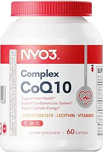 NYO3 CoQ10 120mg con BioPerine(Pepper negro), Coenzima Q10 con vitaminas E, Ultra Alta Absorción Antioxidante Apoyo para la salud del corazón, Gluten Free, 30 días de suministro
