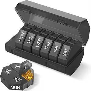 Organizador semanal de píldoras 4 veces al día, caja grande de píldoras 7 días Caja de píldoras diarias con 28 Compartimientos extra grandes Contenedor de píldoras de viaje de gran tamaño Organizador de suplemento de vitamina (negro)