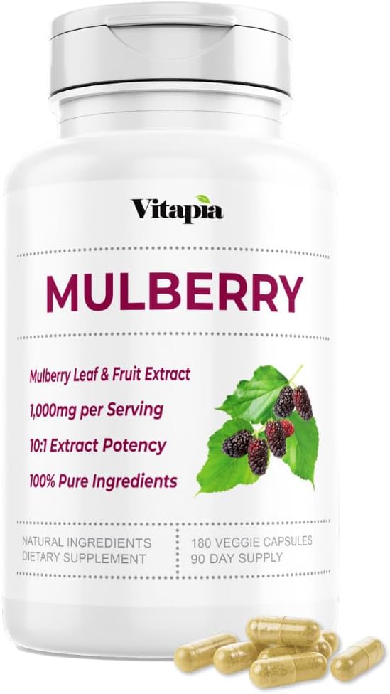 Extracto de fruta de hoja de Mulberry orgánica para Gut fuerte, salud cardíaca, soporte antioxidante - 10:1 Relación " 180 cápsulas vegetales - No GMO, libre de gluten, Vegan-Friendly Suplemento