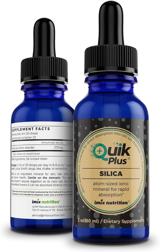 QuikPlus Suplemento Mineral Líquido para Adultos – Vegano, Libre de gluten, Todo Natural, Altamente Biodisponible – Botella de 2 oz (Silica)