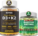 NEVISS Vitamina D3 5000iu & K2, Gummies de calcio y enzimas digestivos
