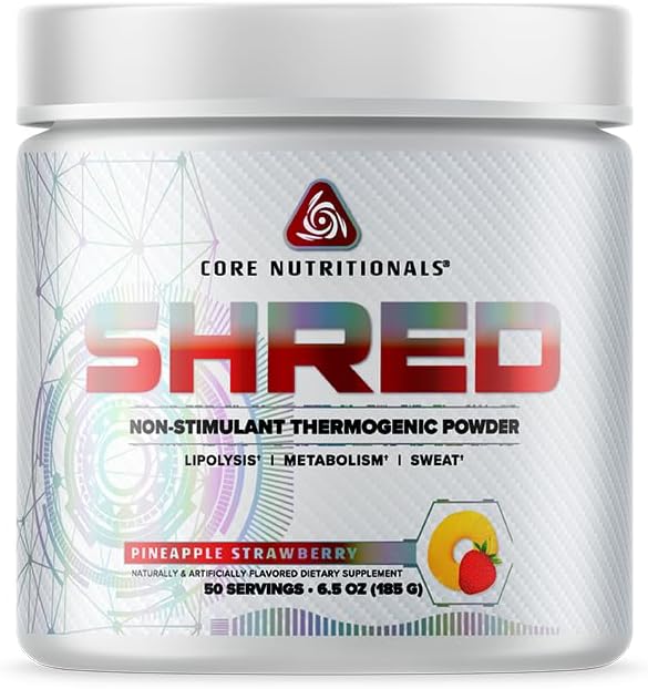 Core Nutritionals Platinum Shred Non-Stimulant, Fat Burning, Thermogenic Powder with 1G Acetyl-L-Carnitine 50 Servings (Pineapple Strawberry)