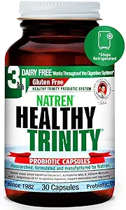 Natren Healthy Trinity Probiotics Supplement - 30 Dairy and Gluten Free Gel Capsules - Mejorar el Gut y la Salud Digestiva, 30 Billones CFU - Lactobacillus Acidophilus, Bifidobacterium, Bulgaricus