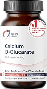 Diseños para el Calcio de Salud D-Glucarate - 1200mg CDG para el soporte del hígado - Detoxificación + Homona sana Metabolismo Apoyo Suplemento para Hombres + Mujeres - No GMO, Soy-Free (60 cápsulas)
