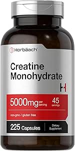 Horbäach Creatine Monohydrate Silencio 5g  225 Capsules ← No GMO, Gluten Free Supplement
