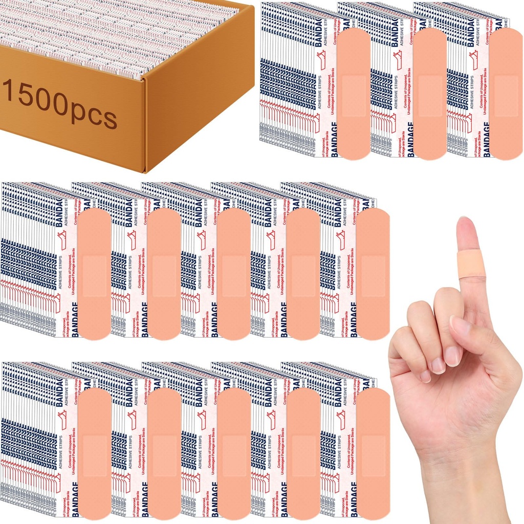 Timgle 1500 Pcs 3/4" x 3" Adhesive Bandages Bulk Waterproof Adhesive Breathable Bandages for Sensitive Skin School Nurses Businesses Travel First Aid Kits Homeless Care Supplies Donations