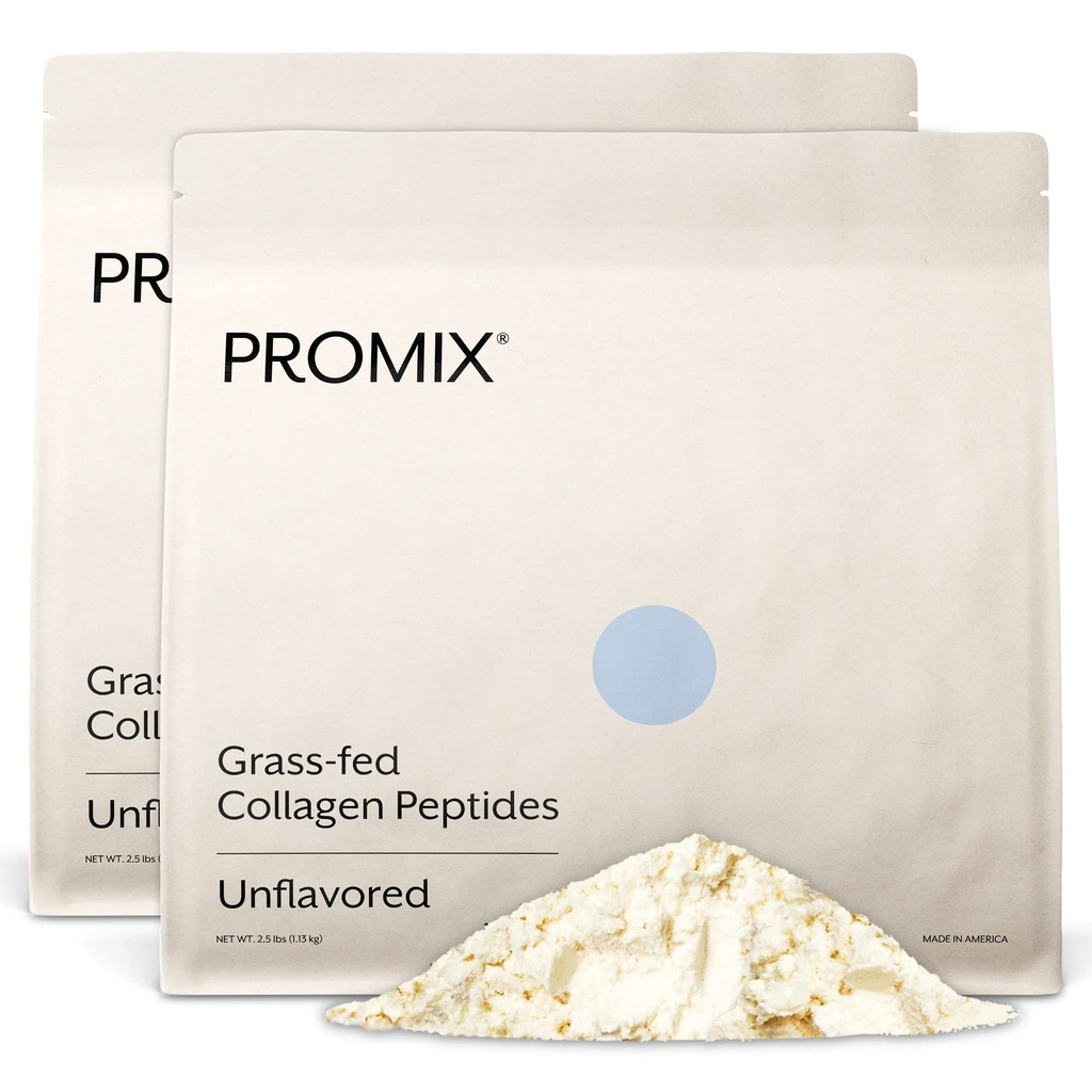 Péptidos de colágeno hidrolizado Promix - Tipo 1 Grass Colágeno de semillas, 4,7 glicina, péptidos bioactivos Tipo 3 - Desarrollado - 2,5 libras (Pack de 2)