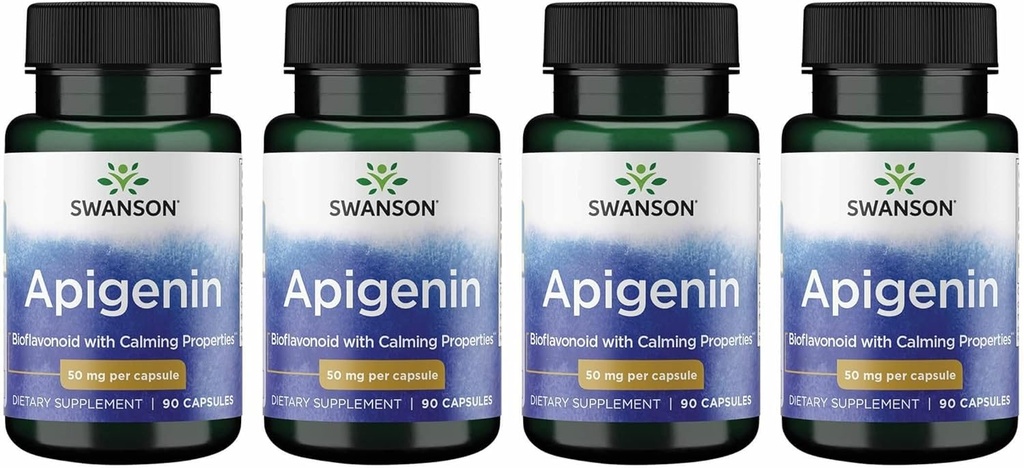 Swanson Apigenin-Bioflavonoid Suplemento Natural Prostat Support-Metabolism & Nerve Health Support-Can Support Sleep & Relaxation 90 Caps, 50mg Cada 4 Pack
