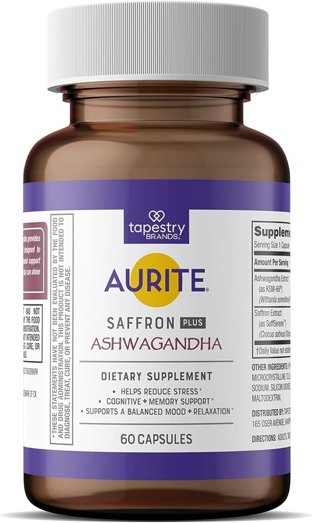 Saffron Supplement tención Stress Management, Herbal Mood Support, Long-Term Memory, for Women &amp; Men. (60 Count (Pack of 1), Saffron + Ashwagandha)