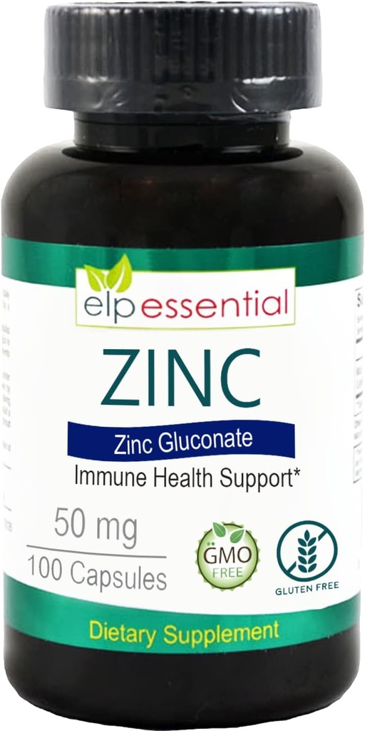 Zinc 50mg, Immune Support & Antioxidant Supplement 100 Capsules - Gluten Free and Non-GMO