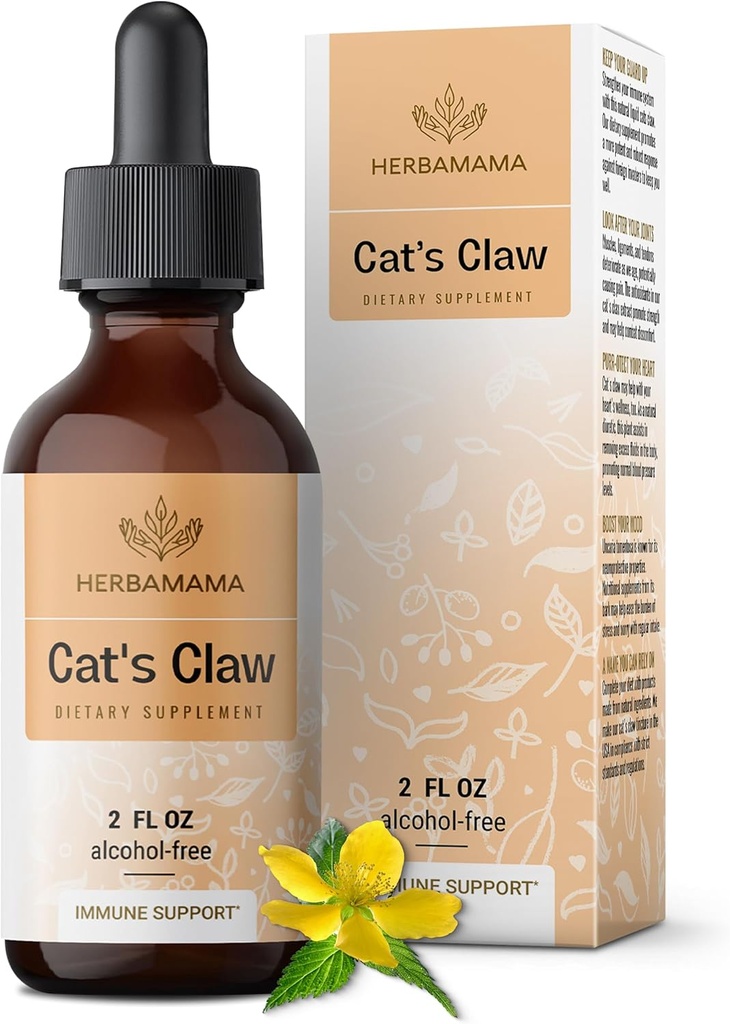 HERBAMAMA Cat's Claw Tincture - Vegan Cat's Claw Extract Supplement for Immune Support - Non-GMO, Alcohol & Sugar-Free Uncaria Tomentosa Drops