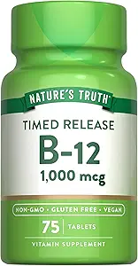 Verdad de la naturaleza Vitamina B12 1000 mcg tención 75 Tablas de liberación oportunas ¦ Vegan, No GMO &amp; Gluten Suplemento gratuito