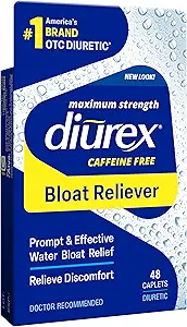 Diurex Caffeine-Free Bloat Relief, Maximum Strength, Relieve Water Bloat Discomfort, Hasta 6 Horas de Alivio, 48 Cuenta