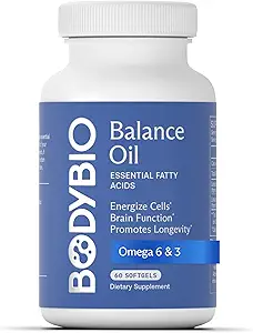 BodyBio Balance Oil - Vegan Omega 3 6 Suplemento – Cold-Presed Safflower & Flaxseed Oil – Soporta la función cerebral, la piel sana y el mood