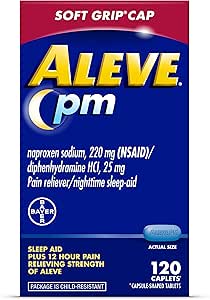 Aleve PM Sleep Aid Plus Pain Reliever Caplets, Naproxen Sodium &amp; Diphenhydramine HCl, Nighttime, 120 Conde