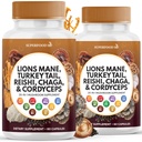 León Mane Mushroom Suplemento con Turquía Tail Reishi Cordyceps Chaga con Marshmallow Root - 120 Conde