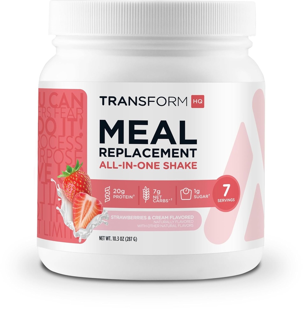 TransformHQ Meal Replacement Shake Powder 7 Servings (Strawberry & Cream) - Gluten Free, Non-GMO