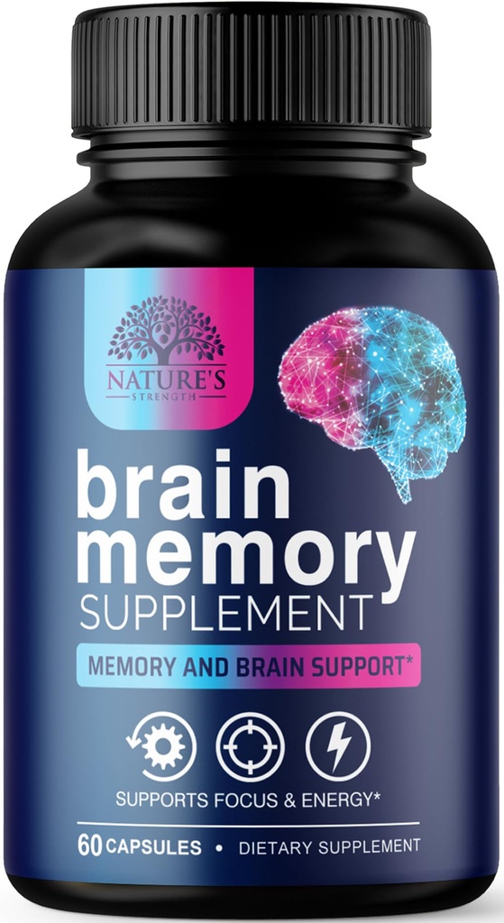 Plantillas de suplemento de memoria cerebral - 3X Nootropía de fuerza para la concentración, claridad y apoyo en foco - Vitaminas cognitivas de salud cerebral con Bacopa, fosfatilserina " DMAE, brote cerebral - 60 cápsulas
