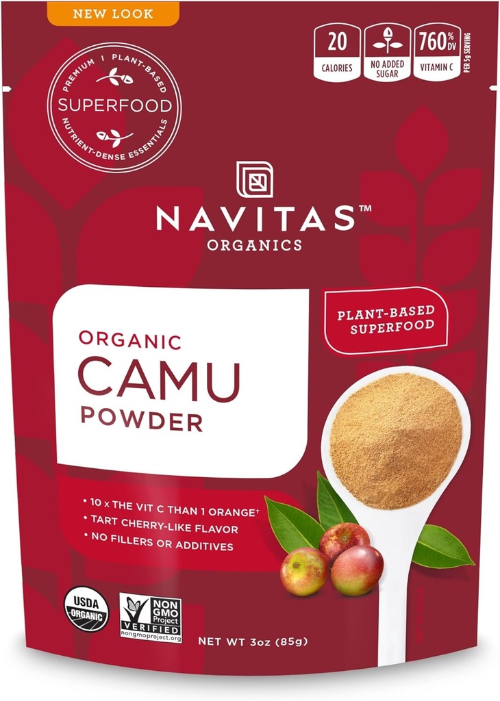 Navitas Organics Camu Camu Powder, 3 oz. Bag, 17 Servings — Orgánico, No GMO, Sin gluten